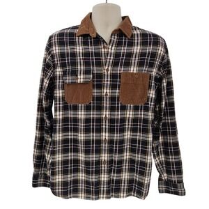 Brooks Brothers Red Fleece Shirt Mens Medium Plaid Corduroy Collar Casual Pocket